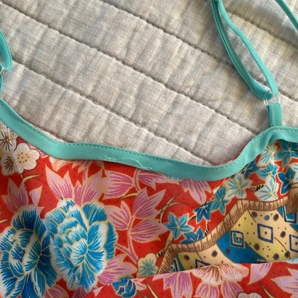 Cute semi sheer Asian Floral Multicolor Summer mini slip Dress​​ - Picture 6 of 15